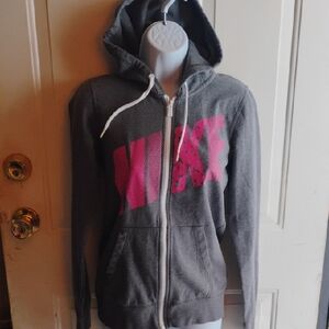 Nike Charcoal Hoodie with Vibrant Pink Logo